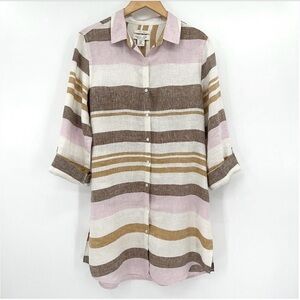 Rachel Zoe Linen Striped Medium Shirt Dress or Beach Cover Up